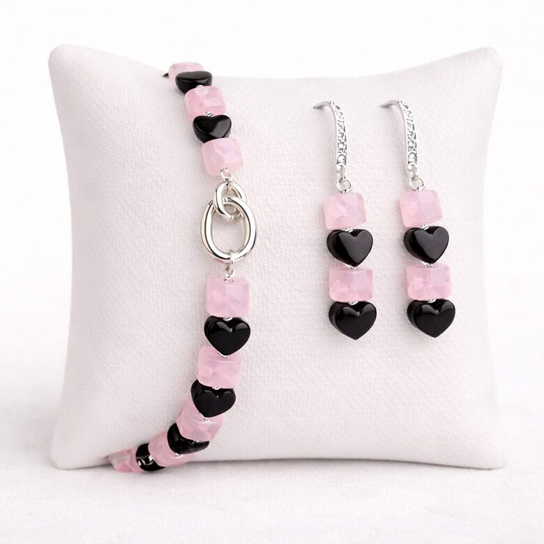 Dabīgo pērļu auskari + rokassprādze "Rozīte"